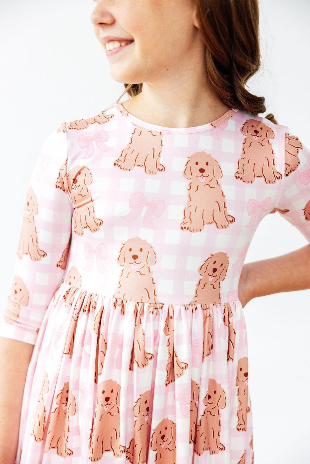 Goldendoodle 3/4 Sleeve Pocket Twirl Dress Mila & Rose