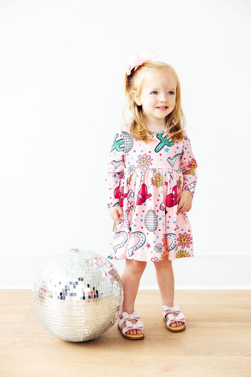 Long Sleeve Pocket Twirl Dress with Full Skirt Boots & Bling