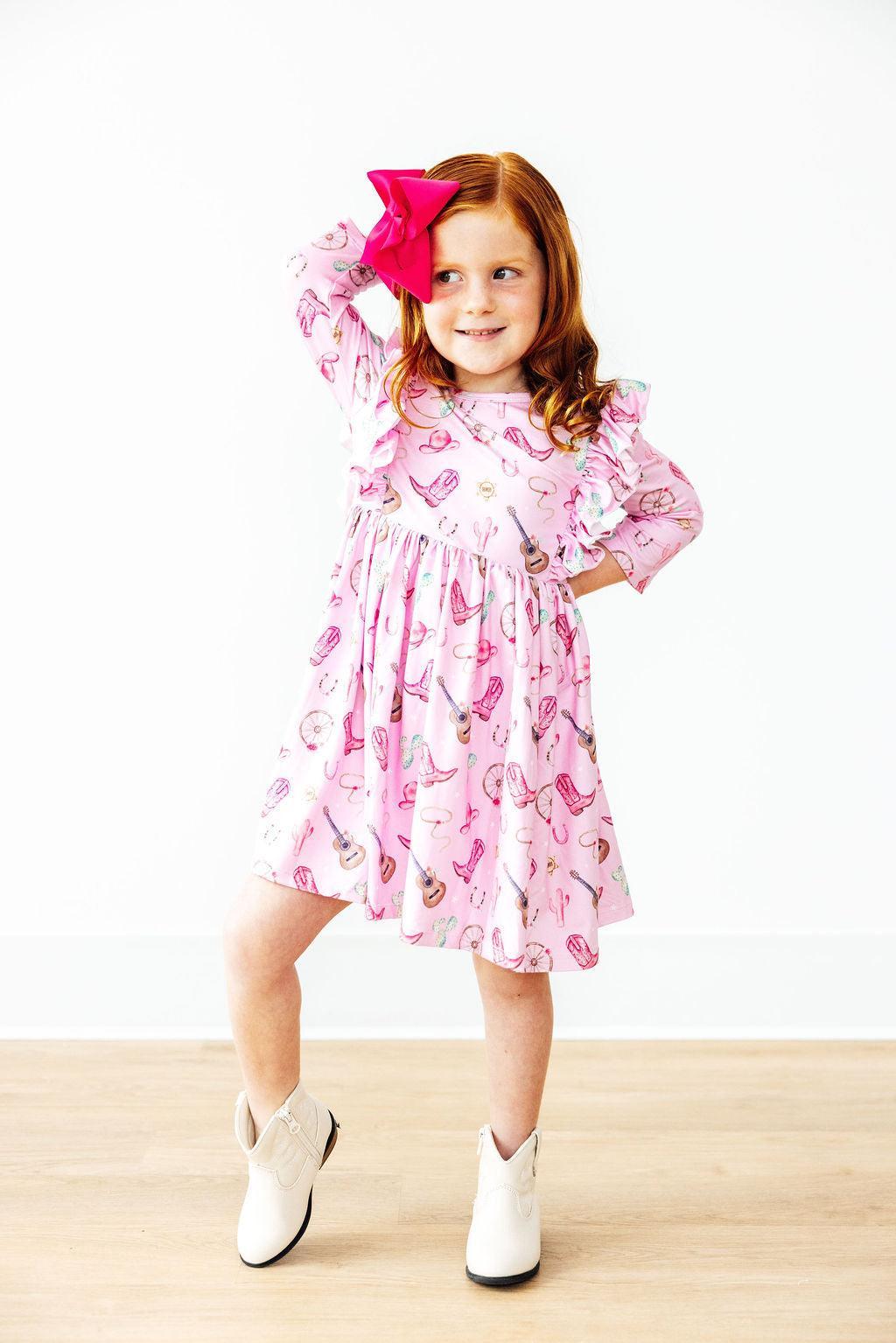 Ruffle Twirl Full Circle Skirt 3/4 Sleeve Dress Mila & Rose