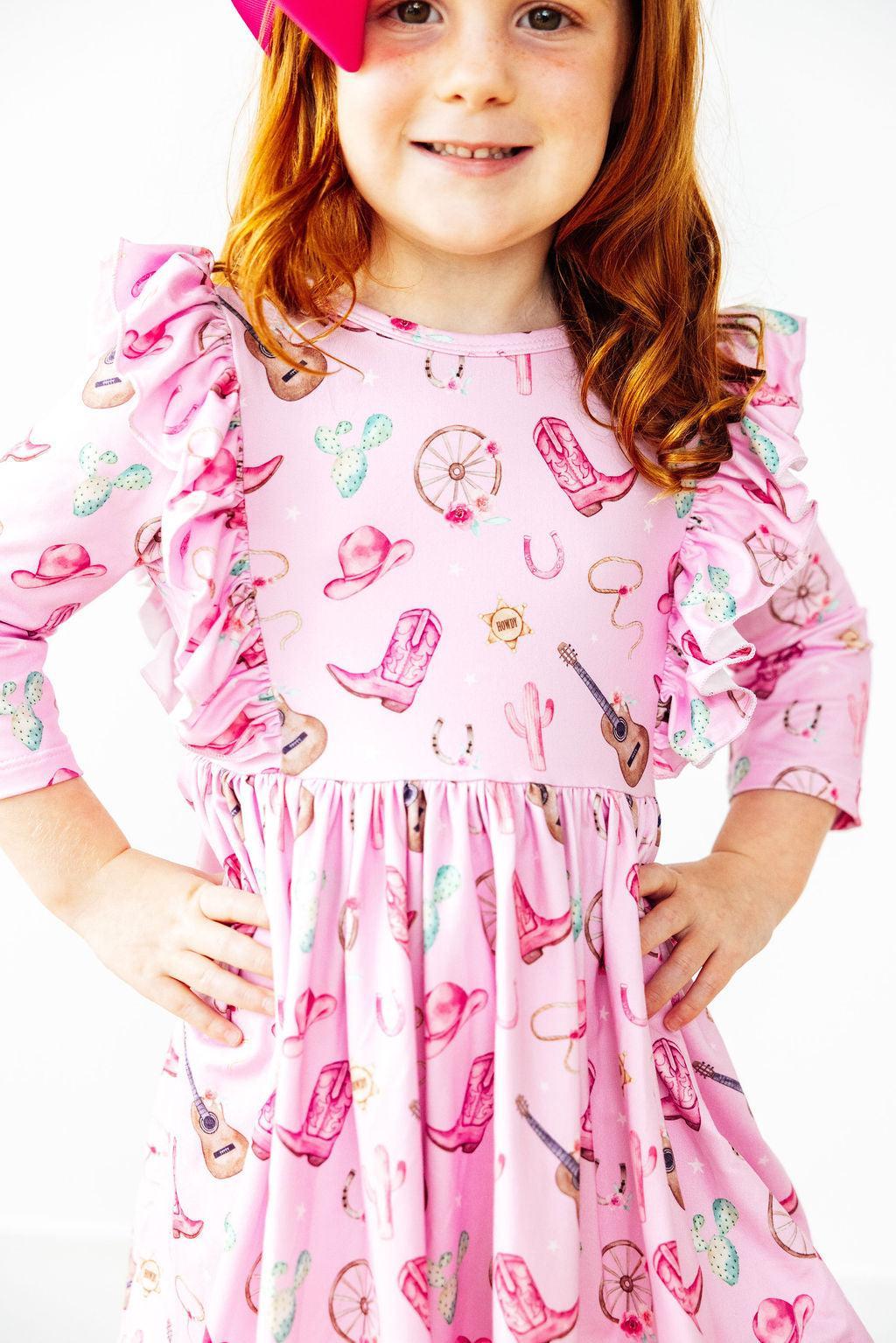 Ruffle Twirl Full Circle Skirt 3/4 Sleeve Dress Mila & Rose