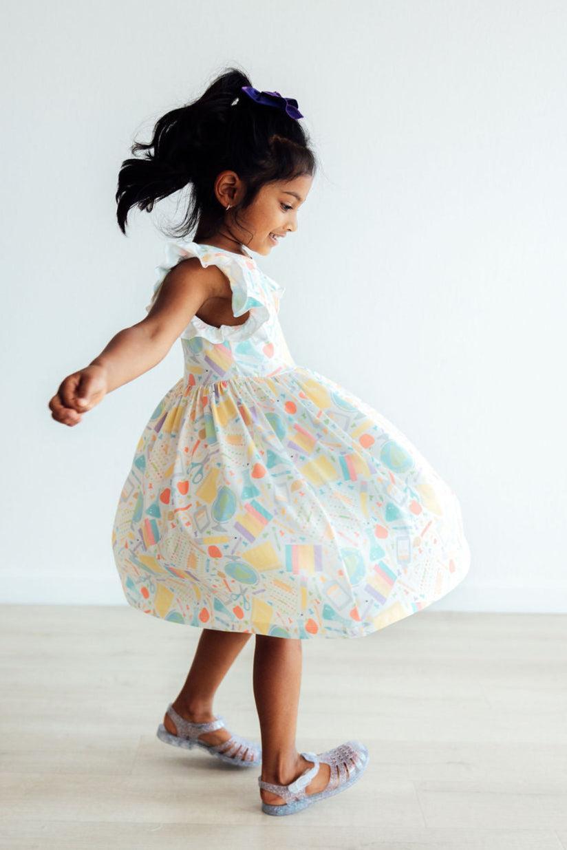 Flutter Sleeve Twirl Dress Comfortable Toddler Dress Campus Cutie