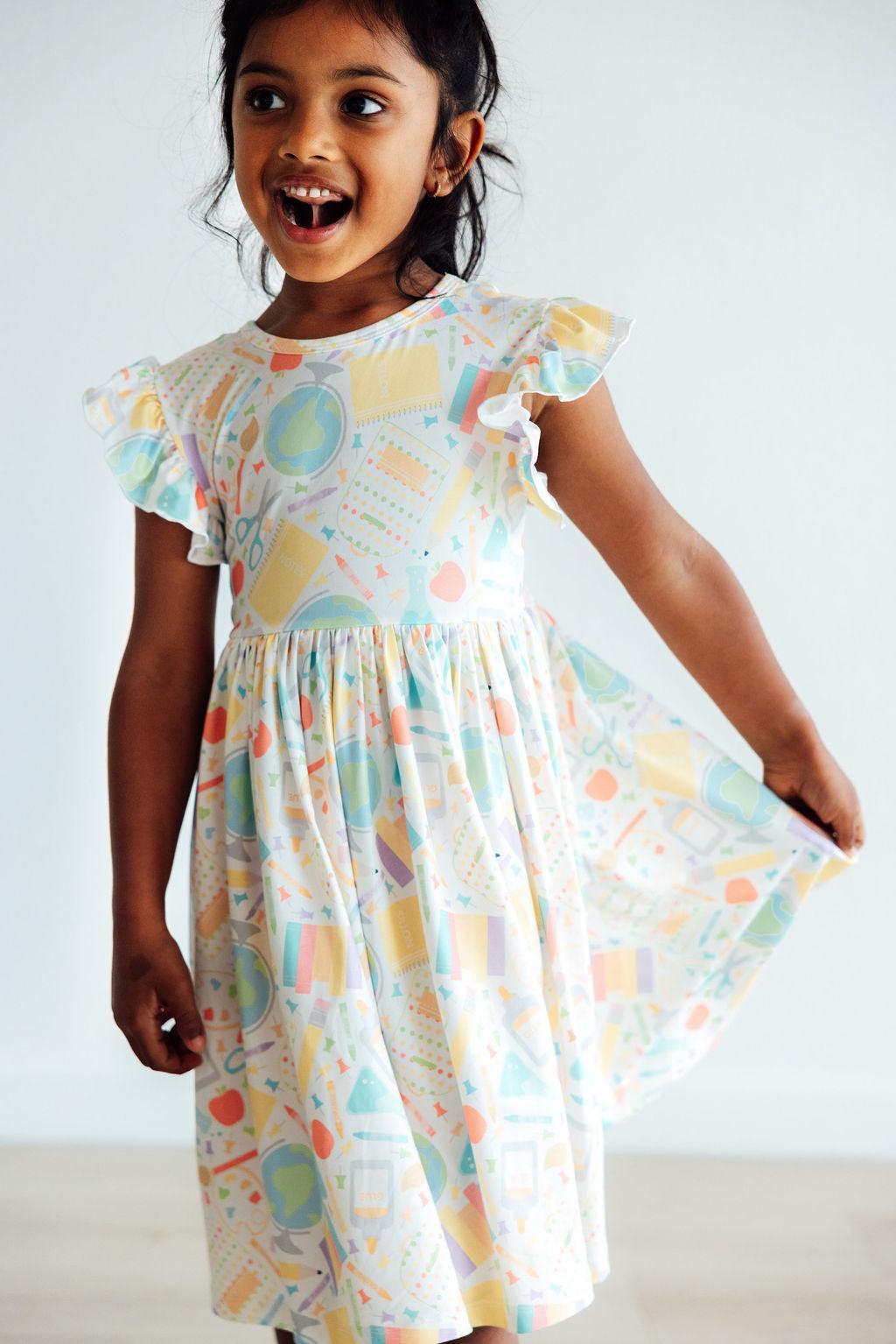 Flutter Sleeve Twirl Dress Comfortable Toddler Dress Campus Cutie