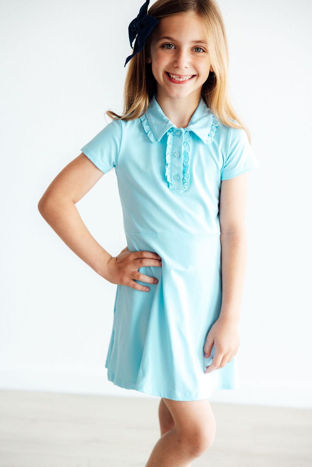 Bluebird Soft Short Sleeve Polo Dress Girls Mila & Rose