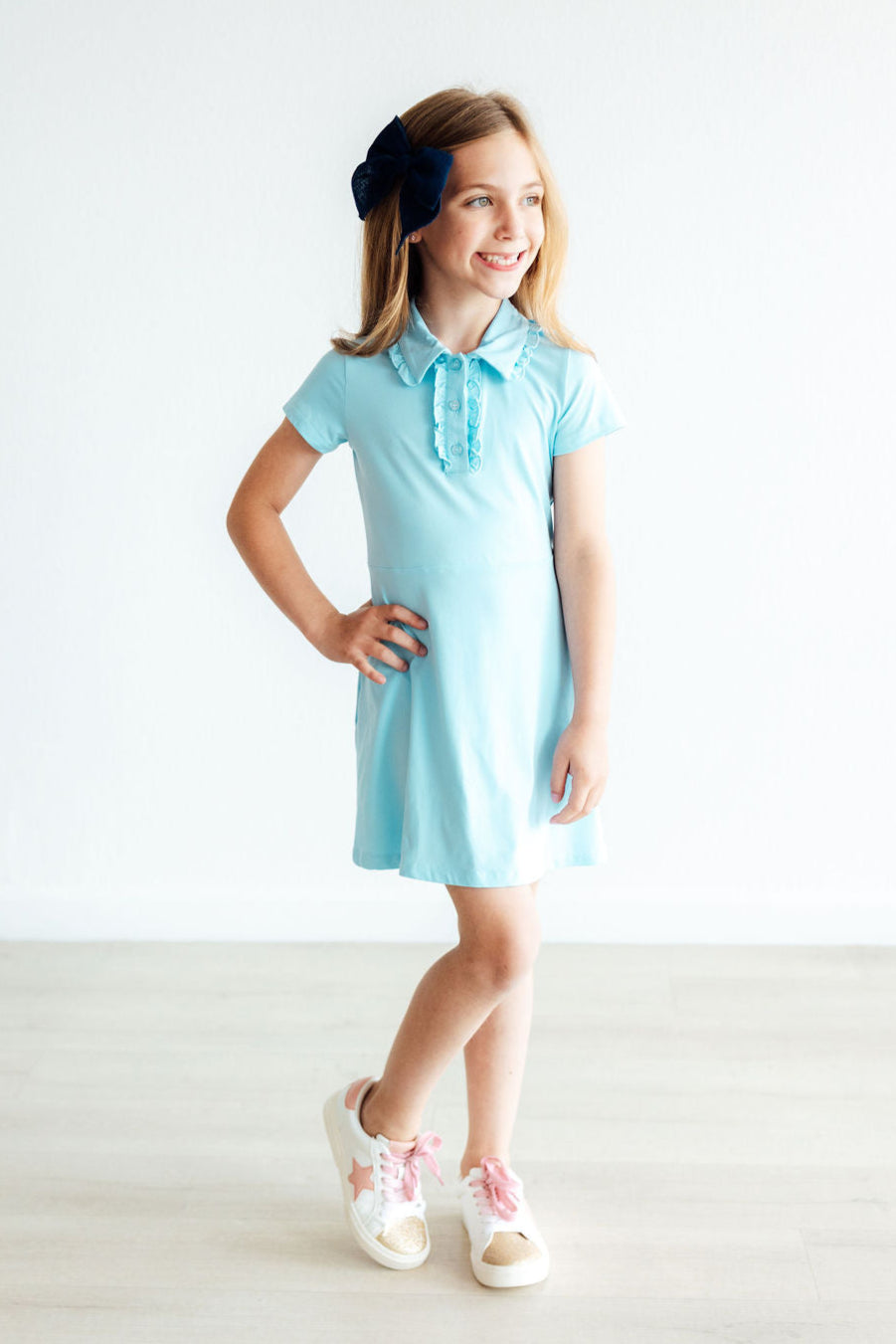 Bluebird Soft Short Sleeve Polo Dress Girls Mila & Rose