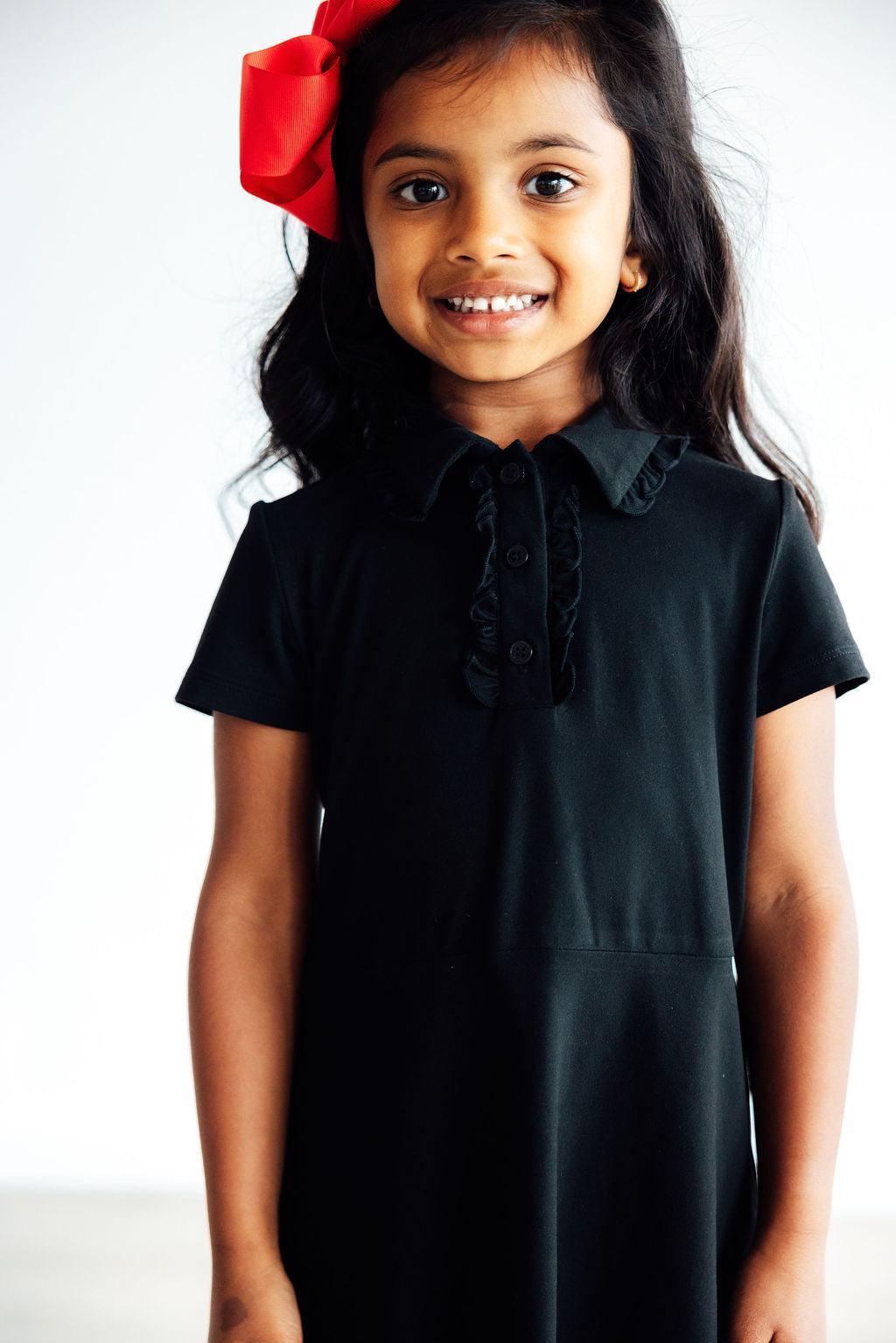Black Short Sleeve Polo Dress Girls Mila & Rose