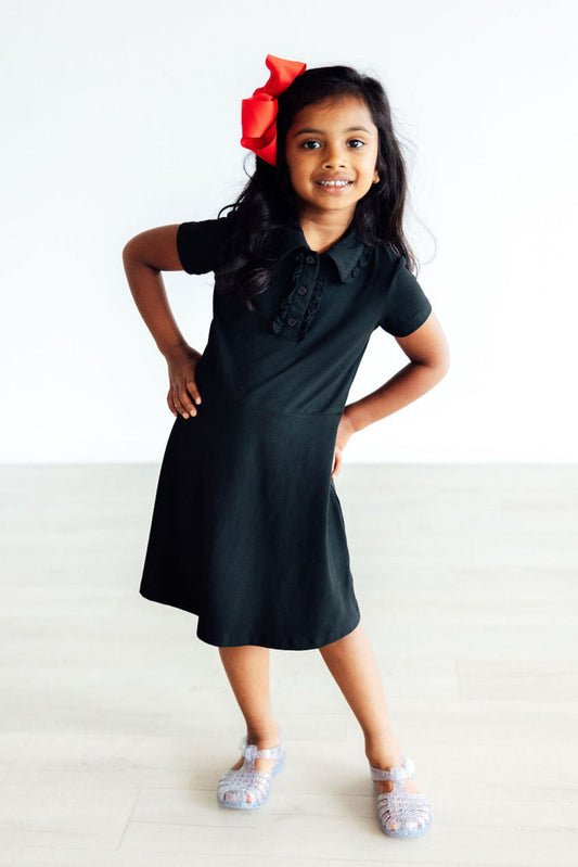Black Short Sleeve Polo Dress Girls Mila & Rose
