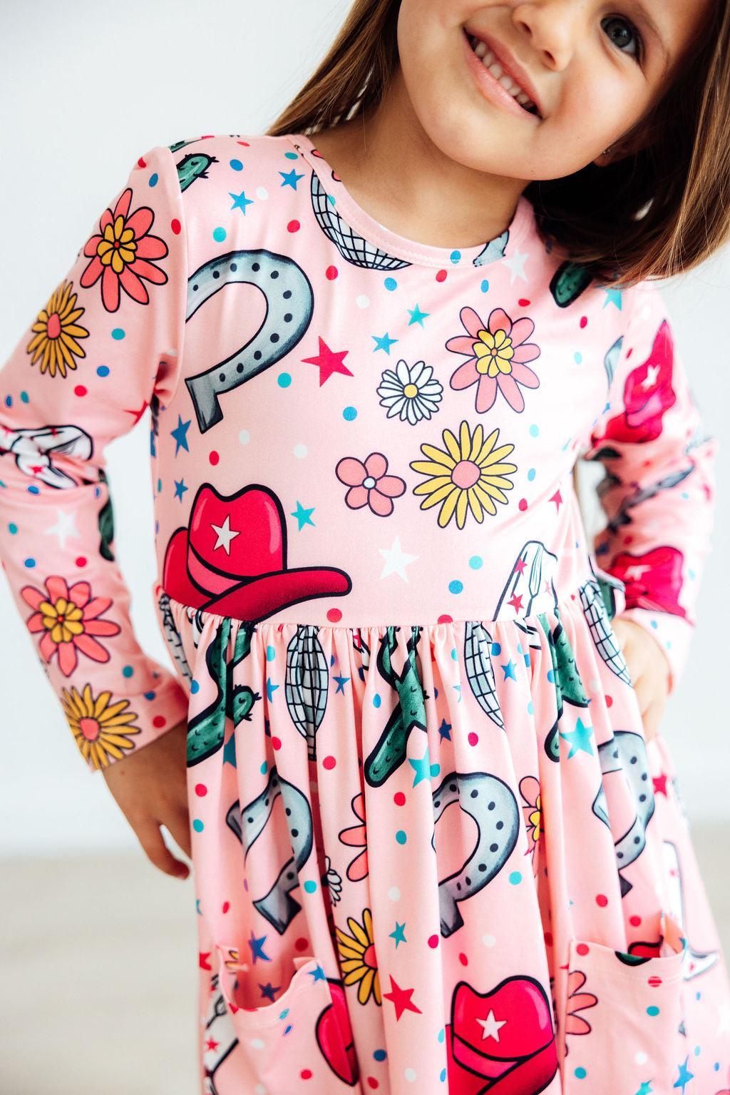 Long Sleeve Pocket Twirl Dress with Full Skirt Boots & Bling
