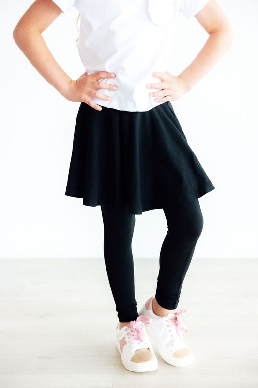 Black Twirl Skegging Girls' Skirted Leggings Mila & Rose
