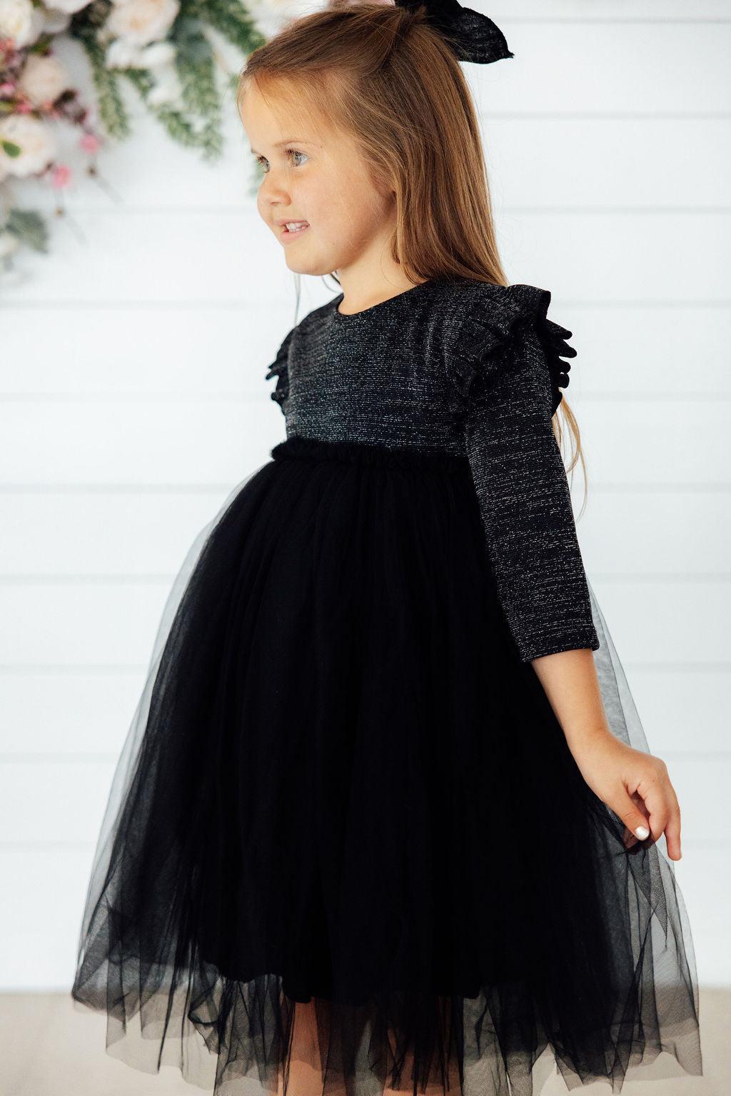 Black Shimmer 3/4 Sleeve Tutu Dress Mila & Rose