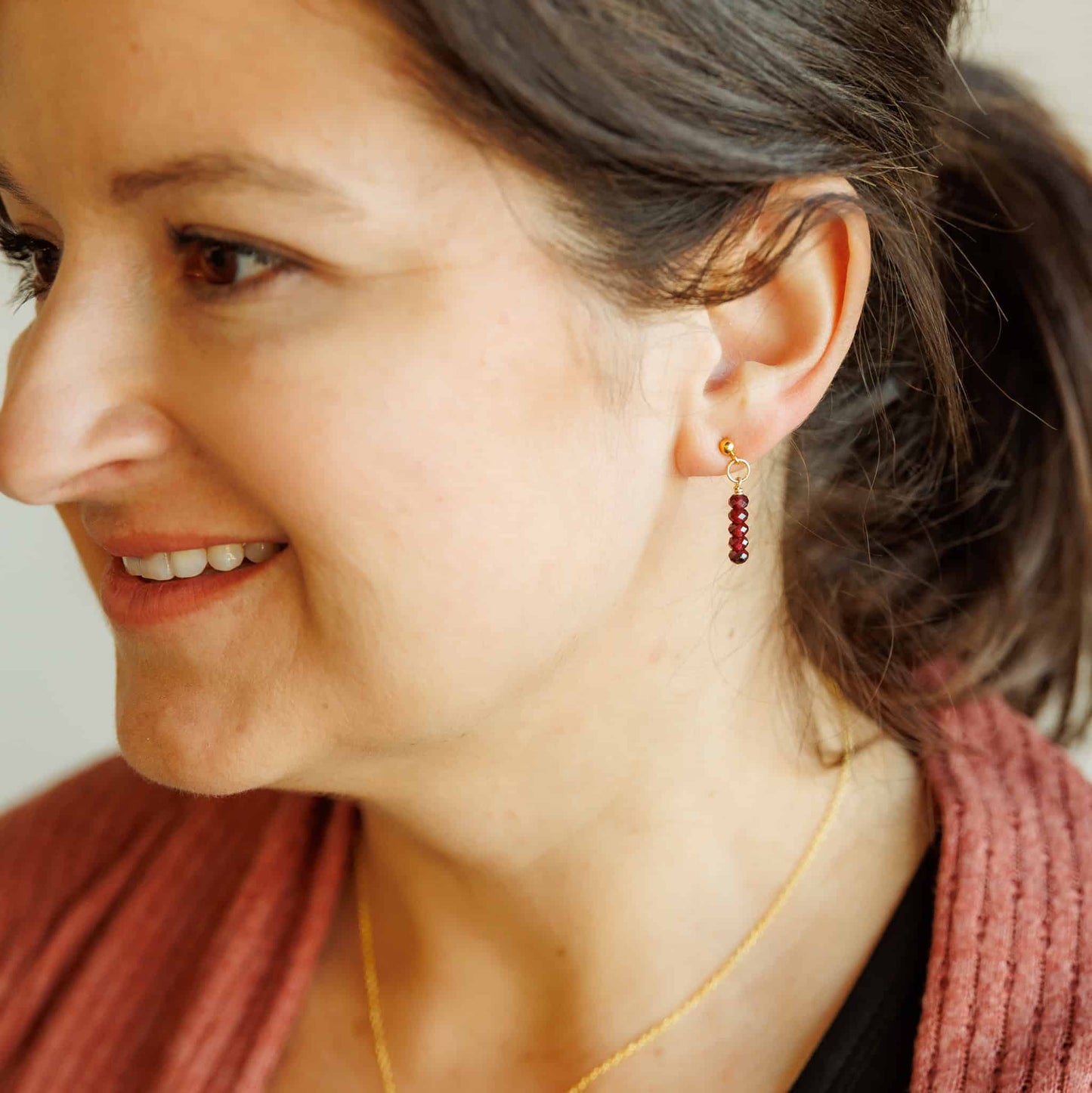 Red Garnet Mini Earrings 14k Gold Filled Sela Designs