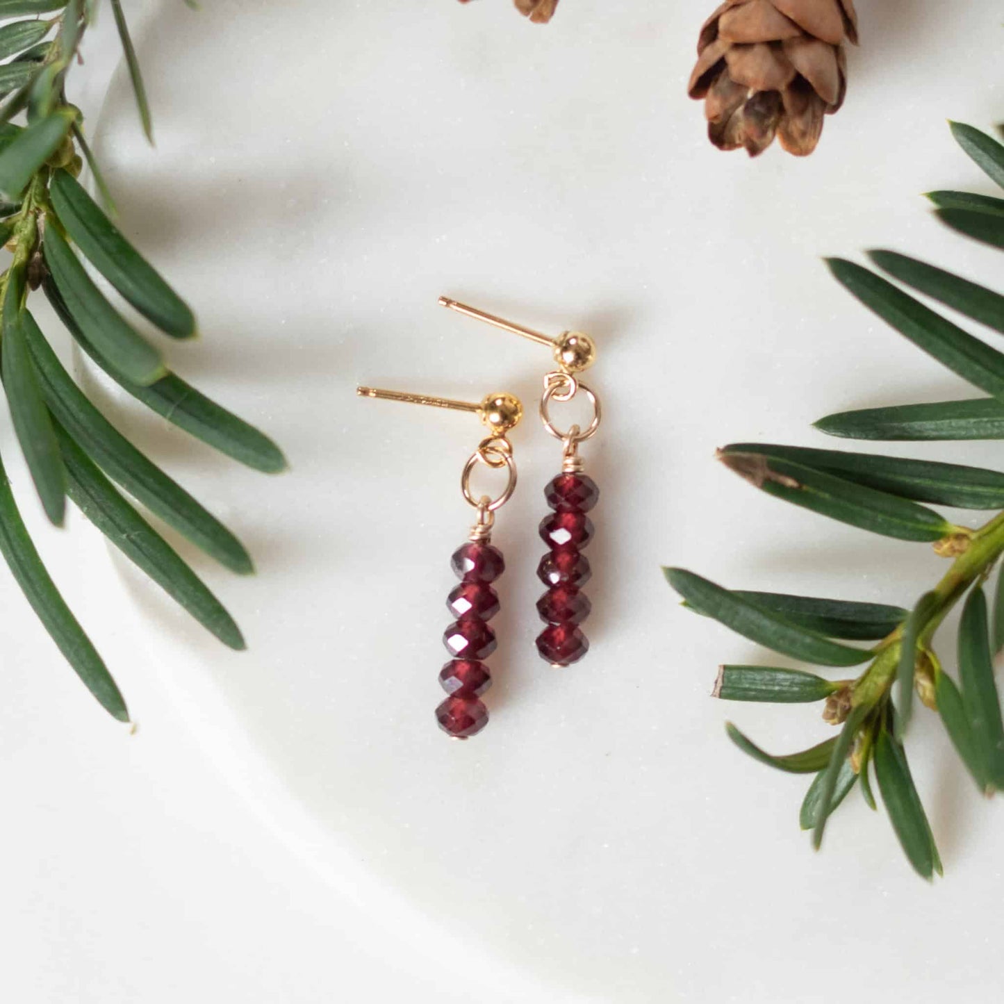 Red Garnet Mini Earrings 14k Gold Filled Sela Designs