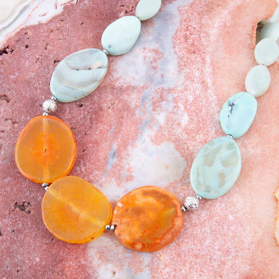 Minty Blue and Orange Nectar Necklace