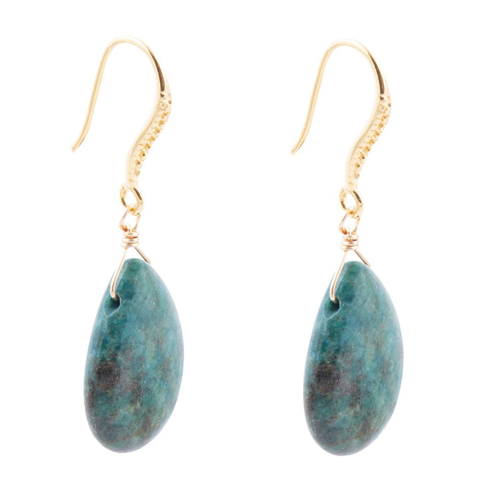 Mix of Blue and Green Chrysocolla Golden Drop Earrings