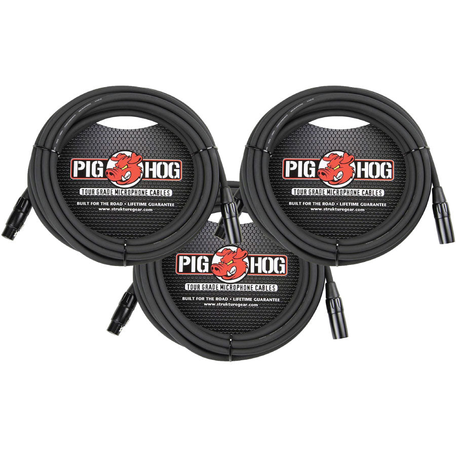 XLR High Performance 8mm Microphone Cable 25 Ft Pig Hog 3-Pack