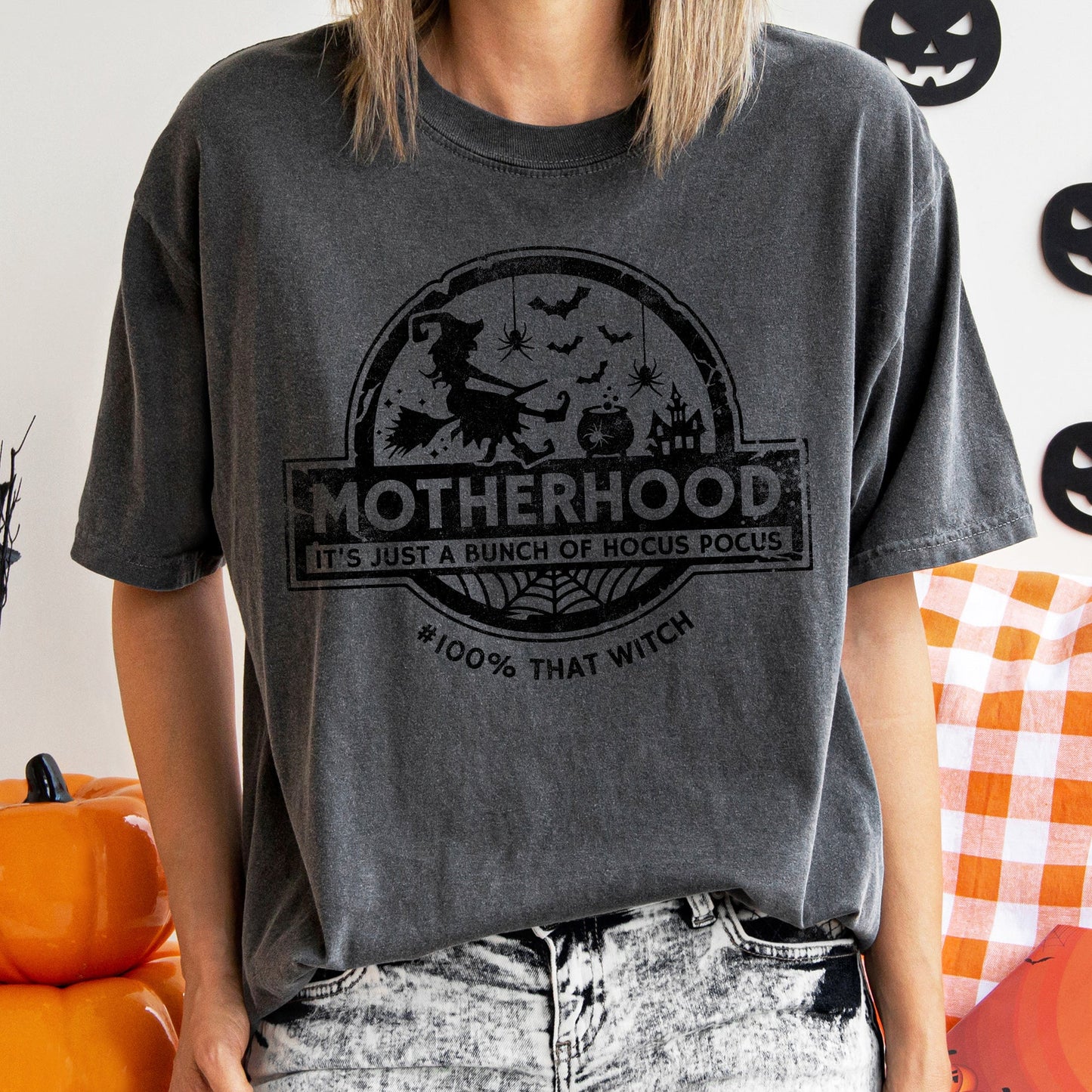 Witch Motherhood Retro Halloween Comfort Colors Tshirt