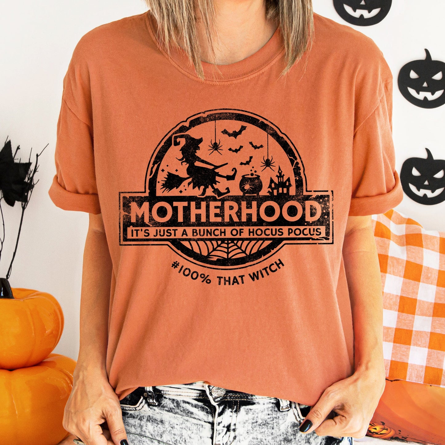 Witch Motherhood Retro Halloween Comfort Colors Tshirt