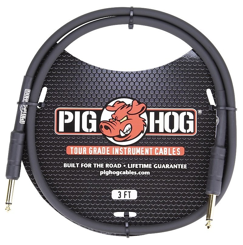 Pig Hog 8mm 1/4 Straight Instrument Guitar Cords 3 Feet 5 Pack