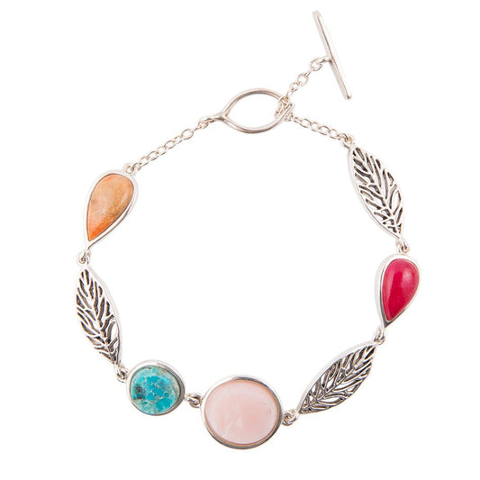 Multi Stone and Sterling Leaf Bracelet