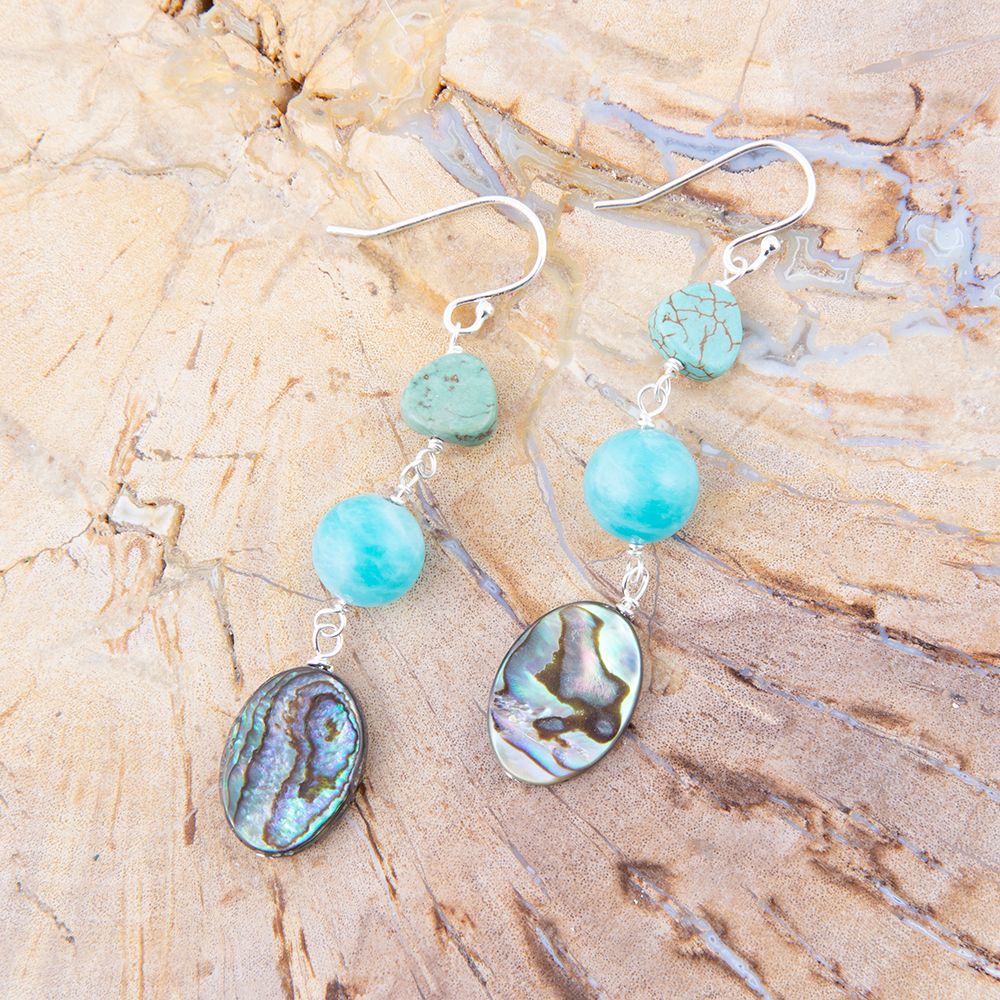 Multicolor Abalone and Blue Magnesite Sterling Silver Drop Earrings