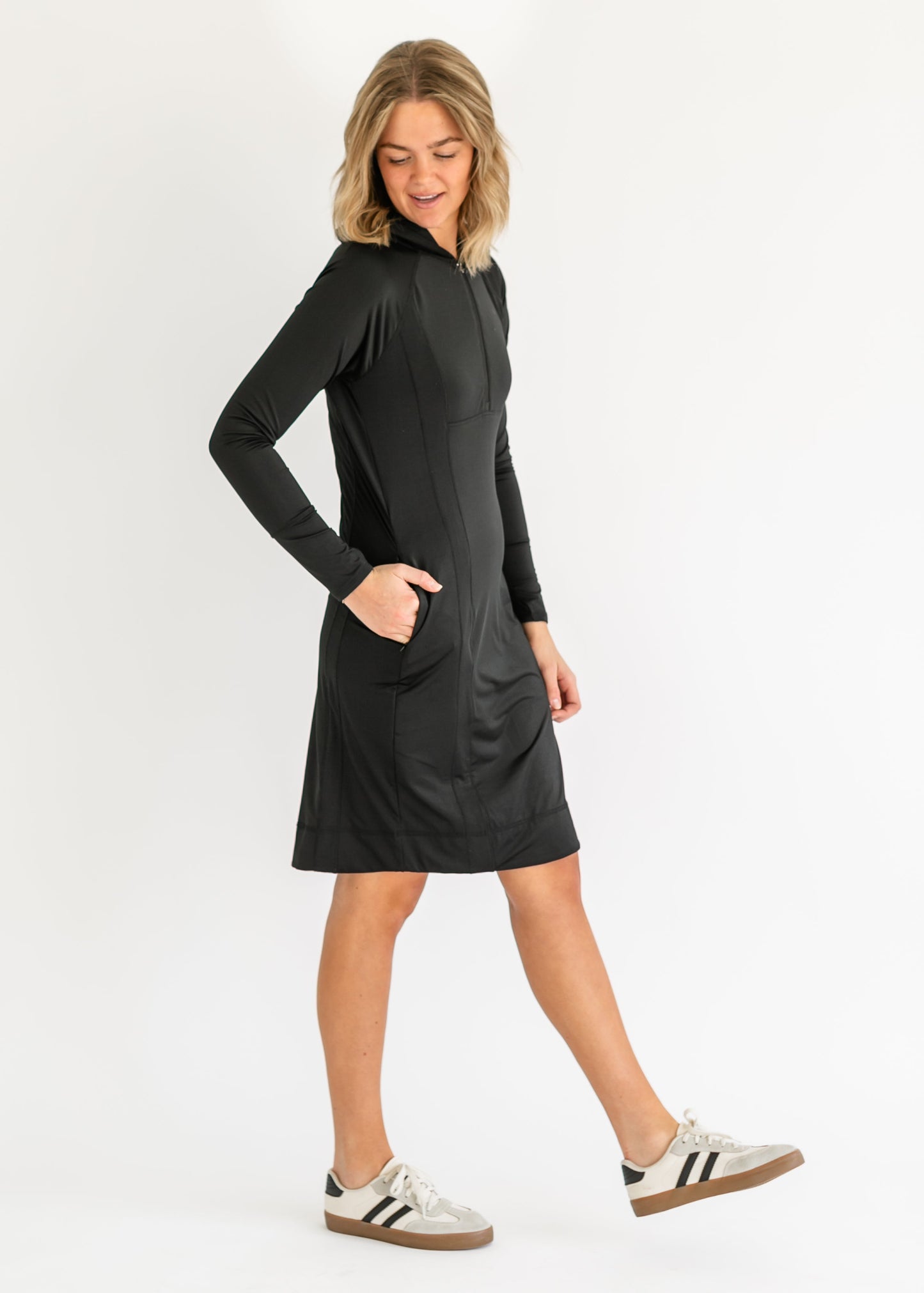 Athletic Long Sleeve Midi Dress Black Mya Essential
