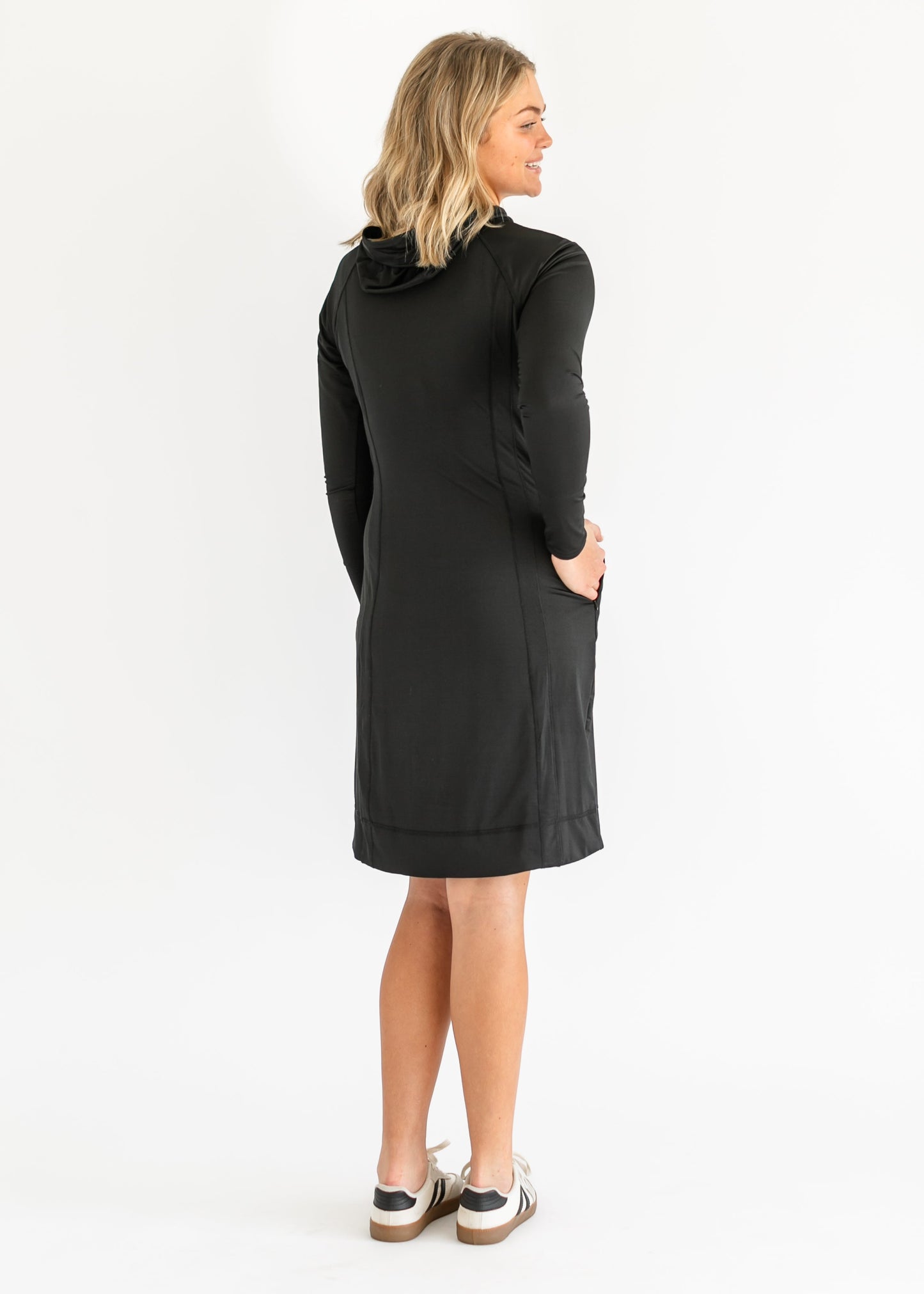 Athletic Long Sleeve Midi Dress Black Mya Essential