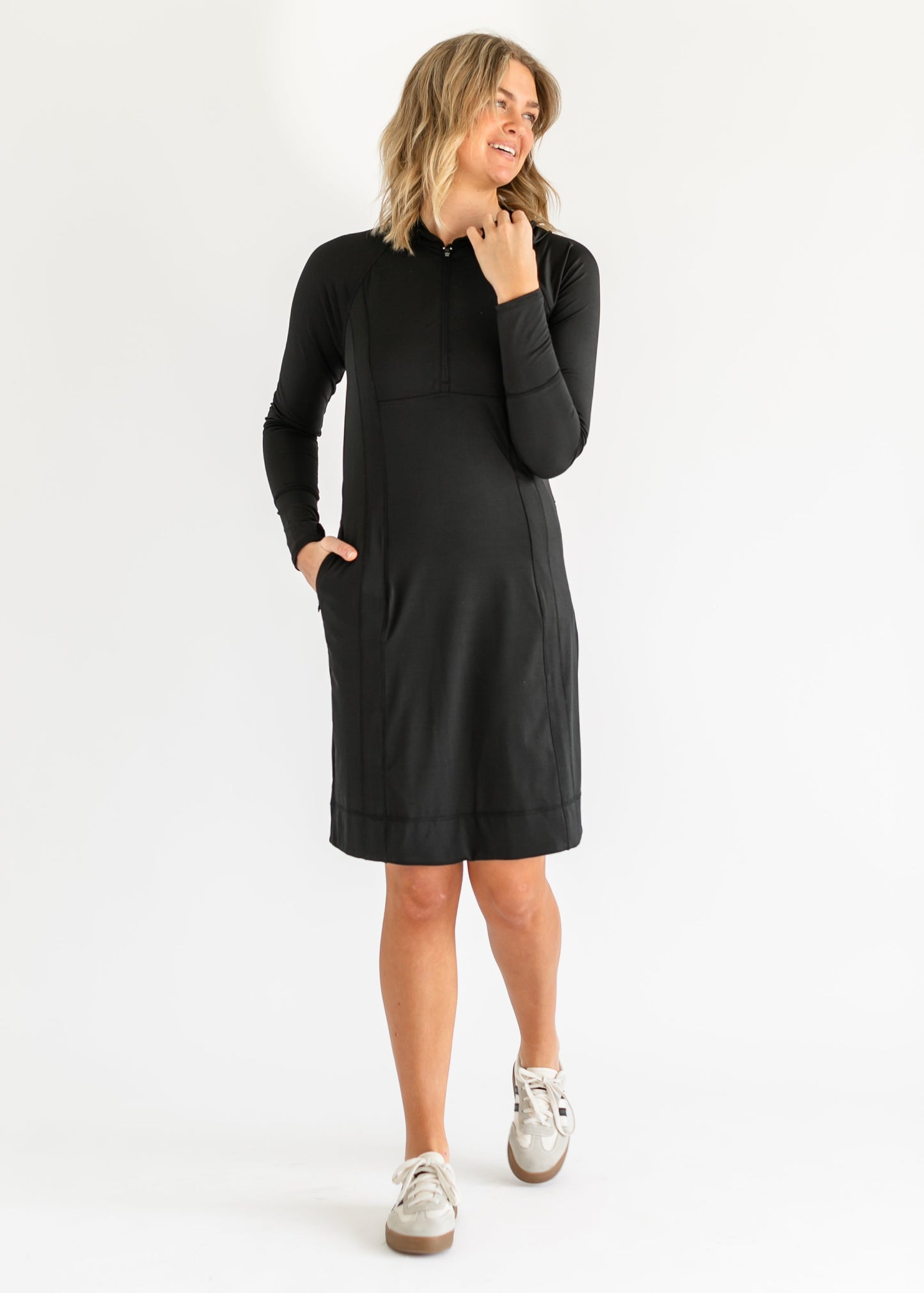 Athletic Long Sleeve Midi Dress Black Mya Essential