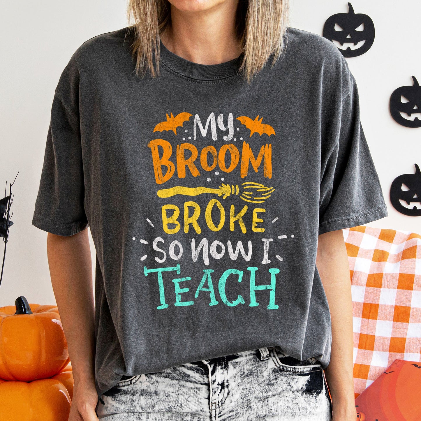 My Broom Broke So I Teach Retro Halloween Comfort Colors Tshirt