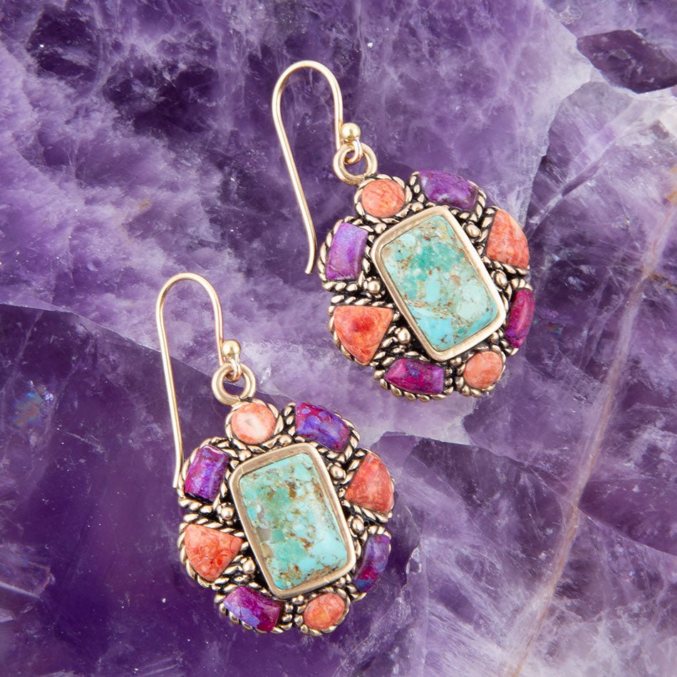 Native Color Multi-Stone Blue Turquoise Golden Drop Earrings