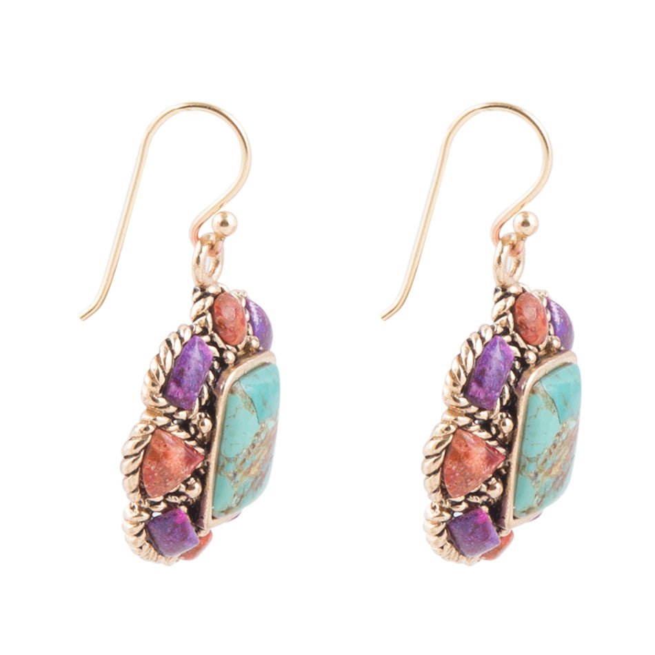 Native Color Multi-Stone Blue Turquoise Golden Drop Earrings