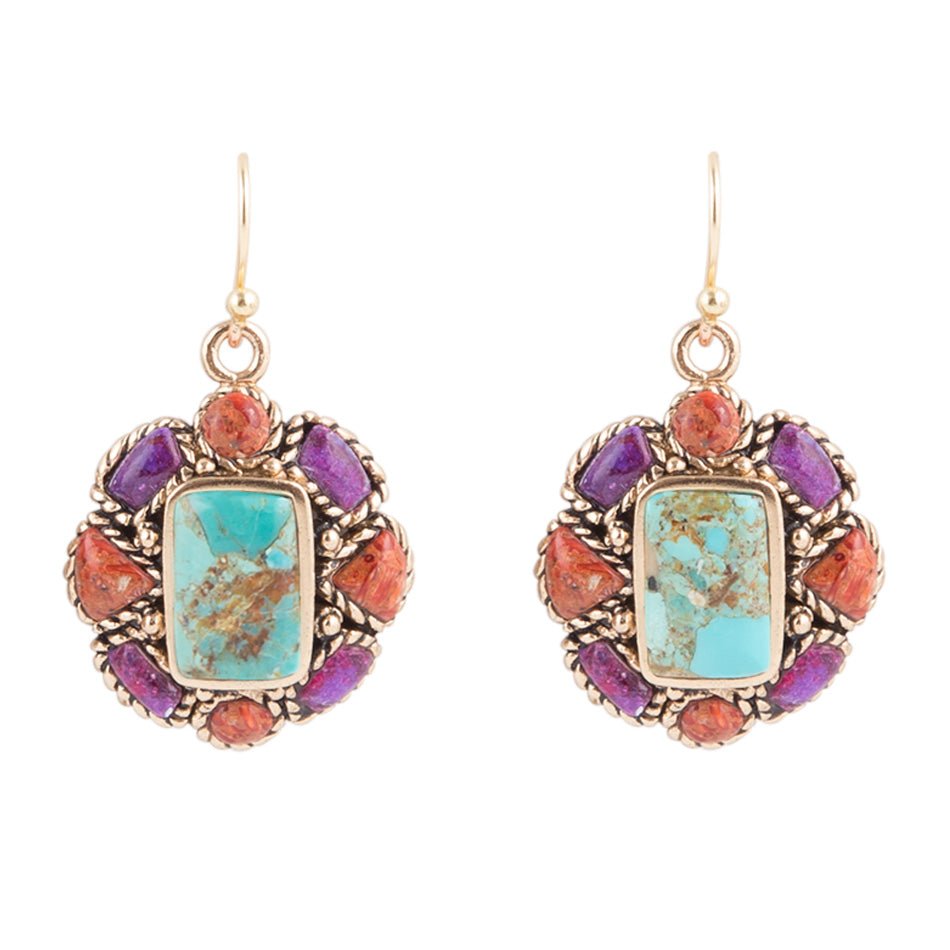 Native Color Multi-Stone Blue Turquoise Golden Drop Earrings