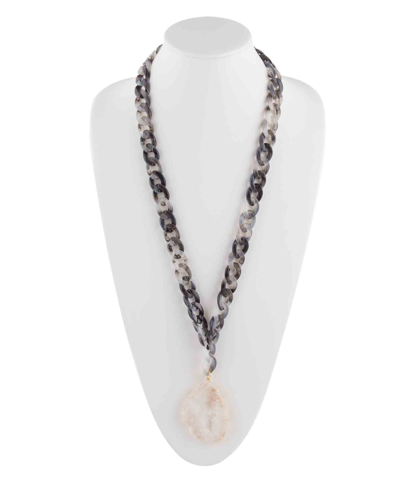 Natural White Druzy Marbled Resin Necklace
