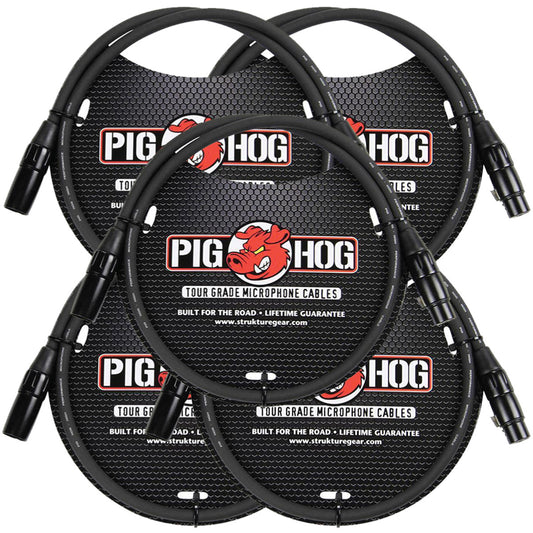 8mm Tour Grade Microphone XLR Cable 3ft 5-Pack Pig Hog PHM3