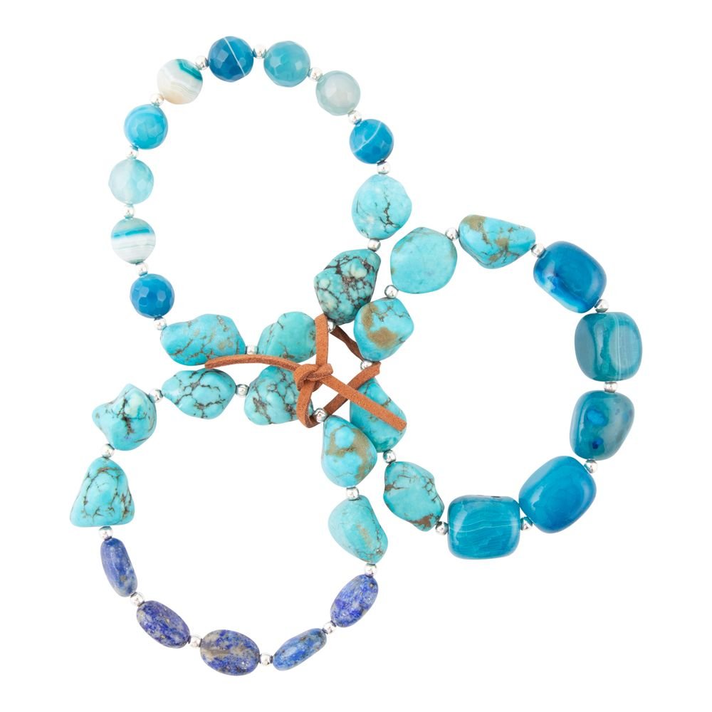 New Haven Blue Turquoise Sterling Silver Bracelet Set