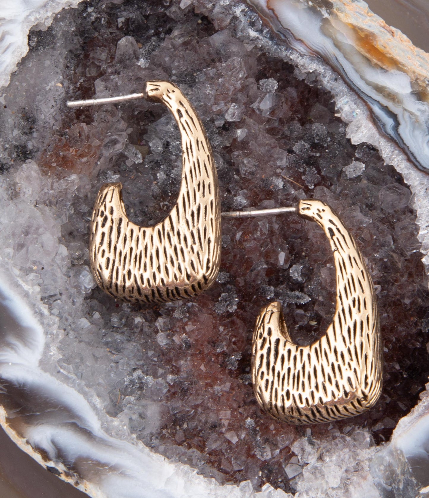 Nomad Textured Golden Half Hoop Earrings
