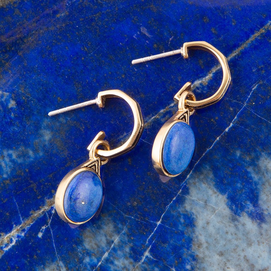 Nova Half-Hoop Blue Lapis Earrings Bronze Jewelry