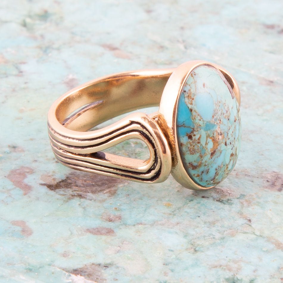 Nova Blue Turquoise Oval Ring Genuine Bronze Barse Jewelry