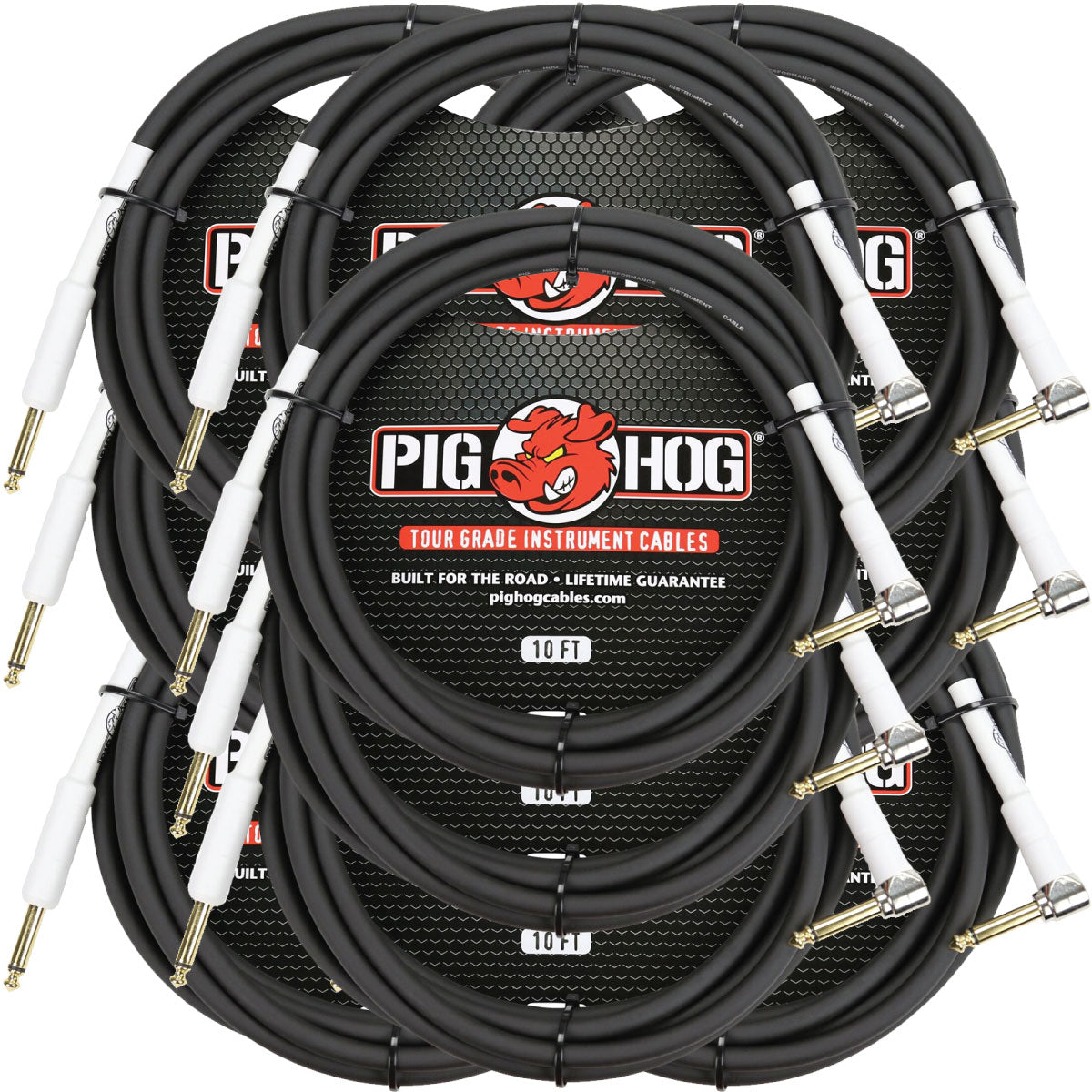 Pig Hog PH10R 1/4' TS Straight to Right Angle Instrument Cable 10 Pack