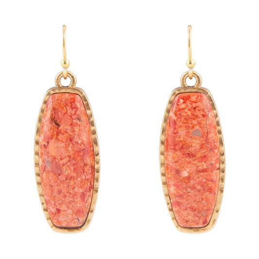 Odyssey Long Orange Sponge Coral Golden Statement Earrings