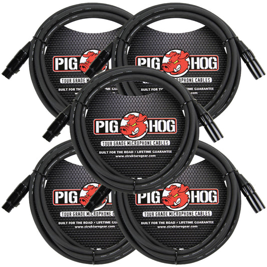 Pig Hog PHM10 8mm Tour-Grade XLR Male to Female Mic Cable 10' 5 Pack