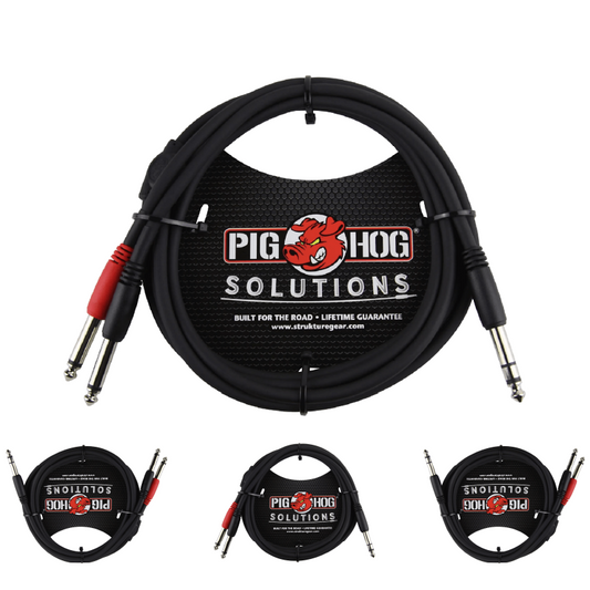 1/4' TRS Stereo Male to Dual 1/4' Mono Male Insert Cable 6ft Pig Hog Solutions