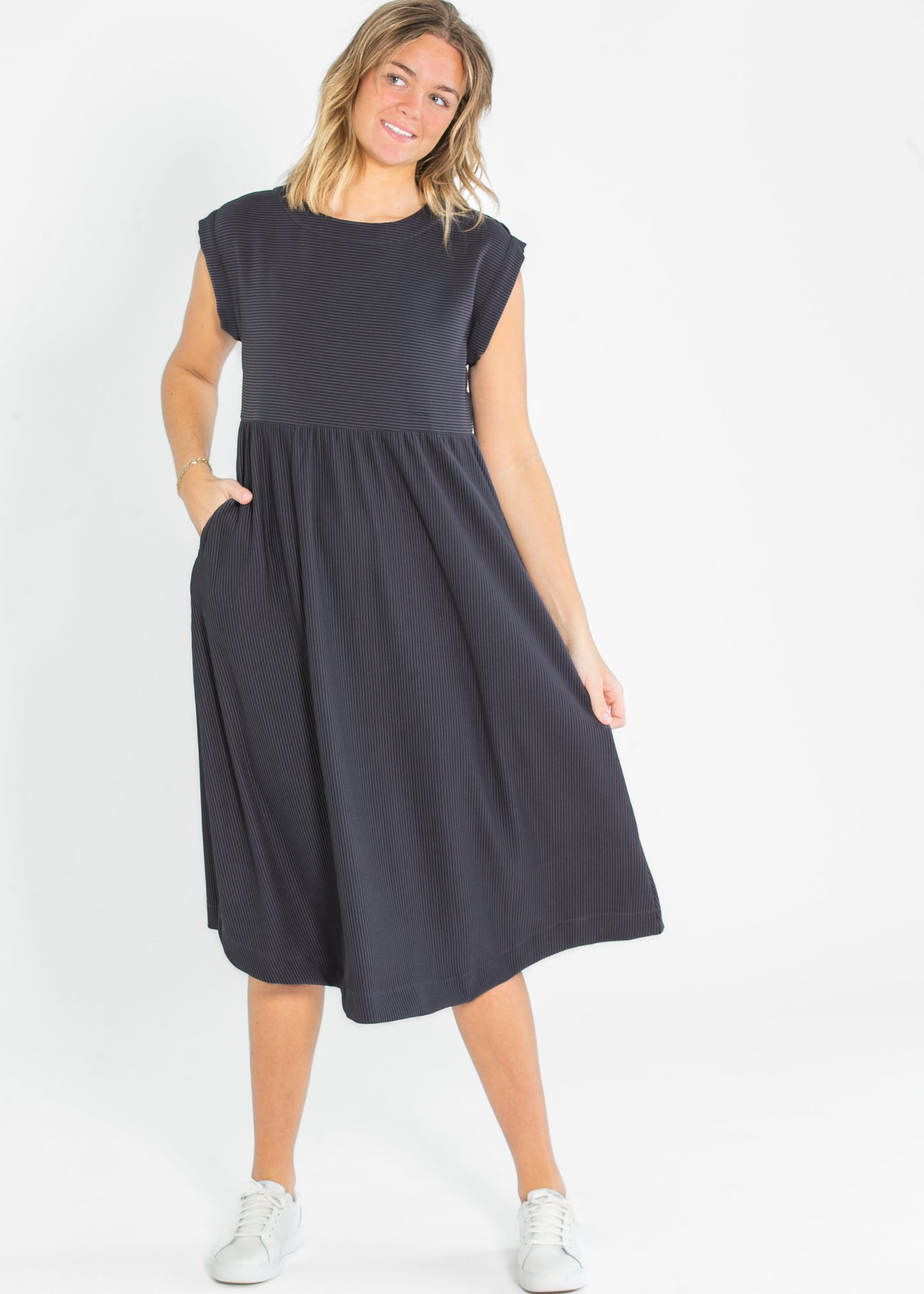 Olivia A-line Solid Midi Dress