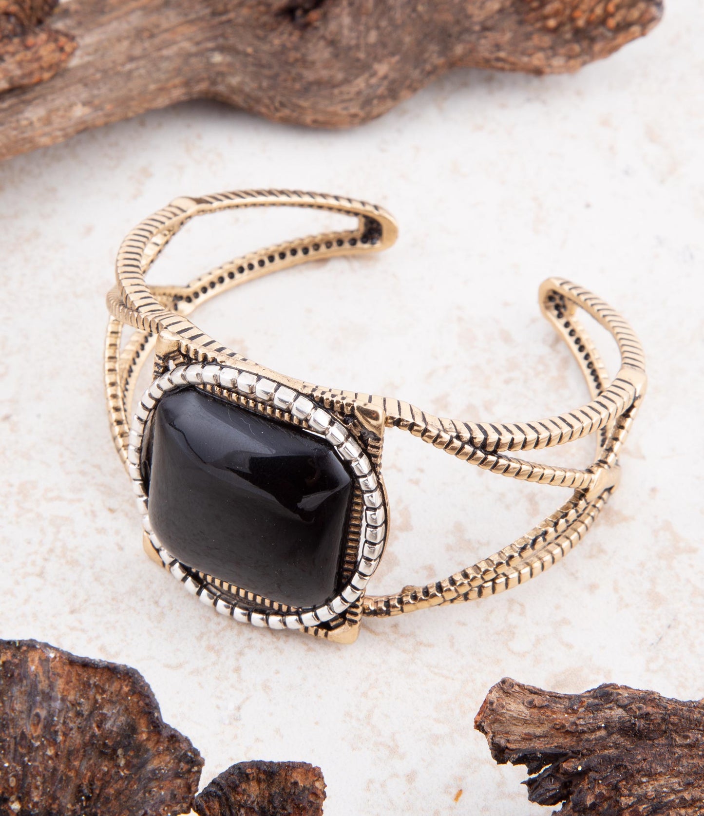 Onyx Mixed Metal Golden Cuff Bracelet