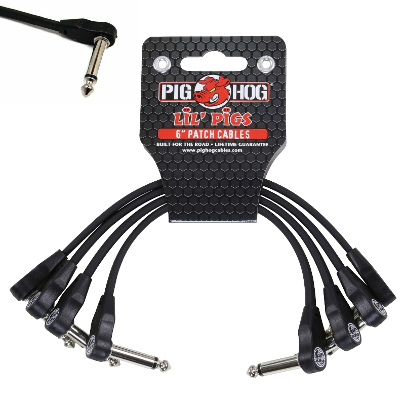 Pig Hog Lil' Pigs Low Profile Right-Angle 1/4' Instrument Cable 4 PACK