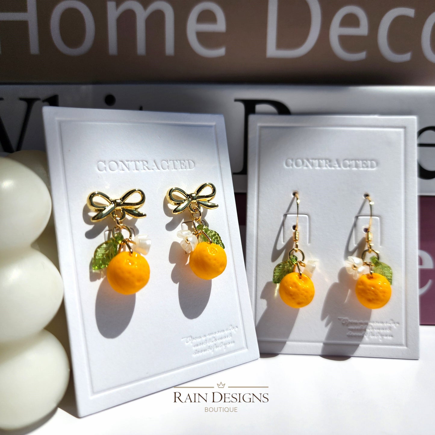 Gold Orange Handmade Czech Glass Fruit Dangle Earrings