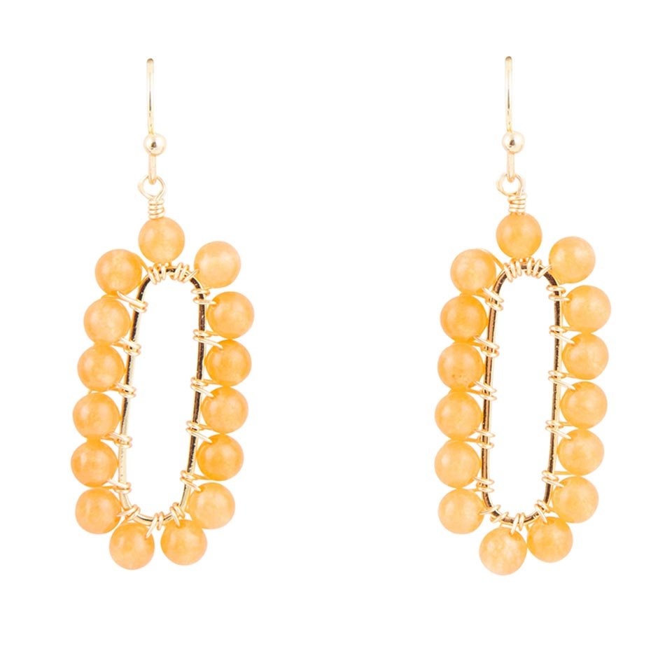 Orange Apricot Jade Endless Golden Loop Earrings