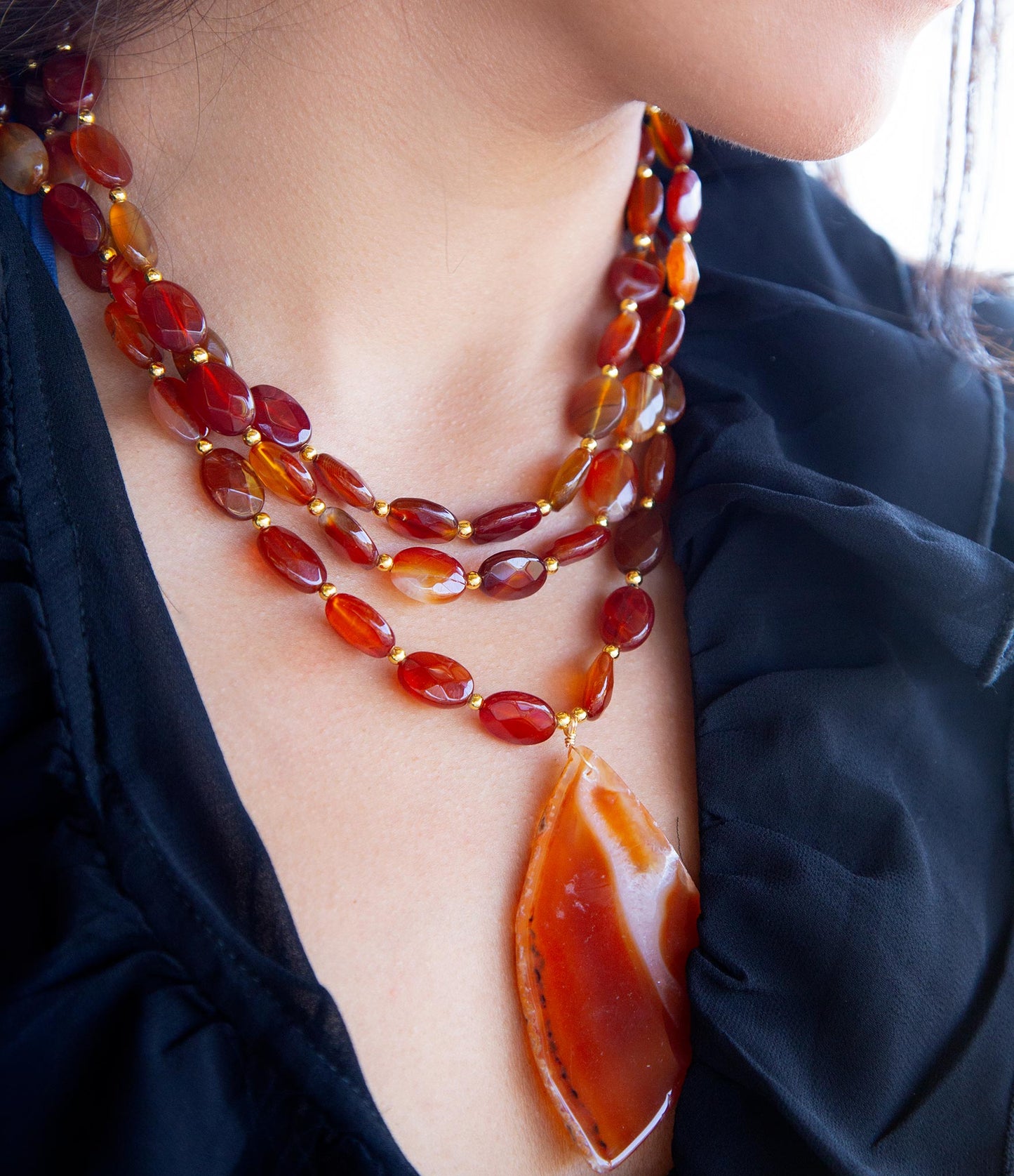 Orange Carnelian Statement Golden Necklace