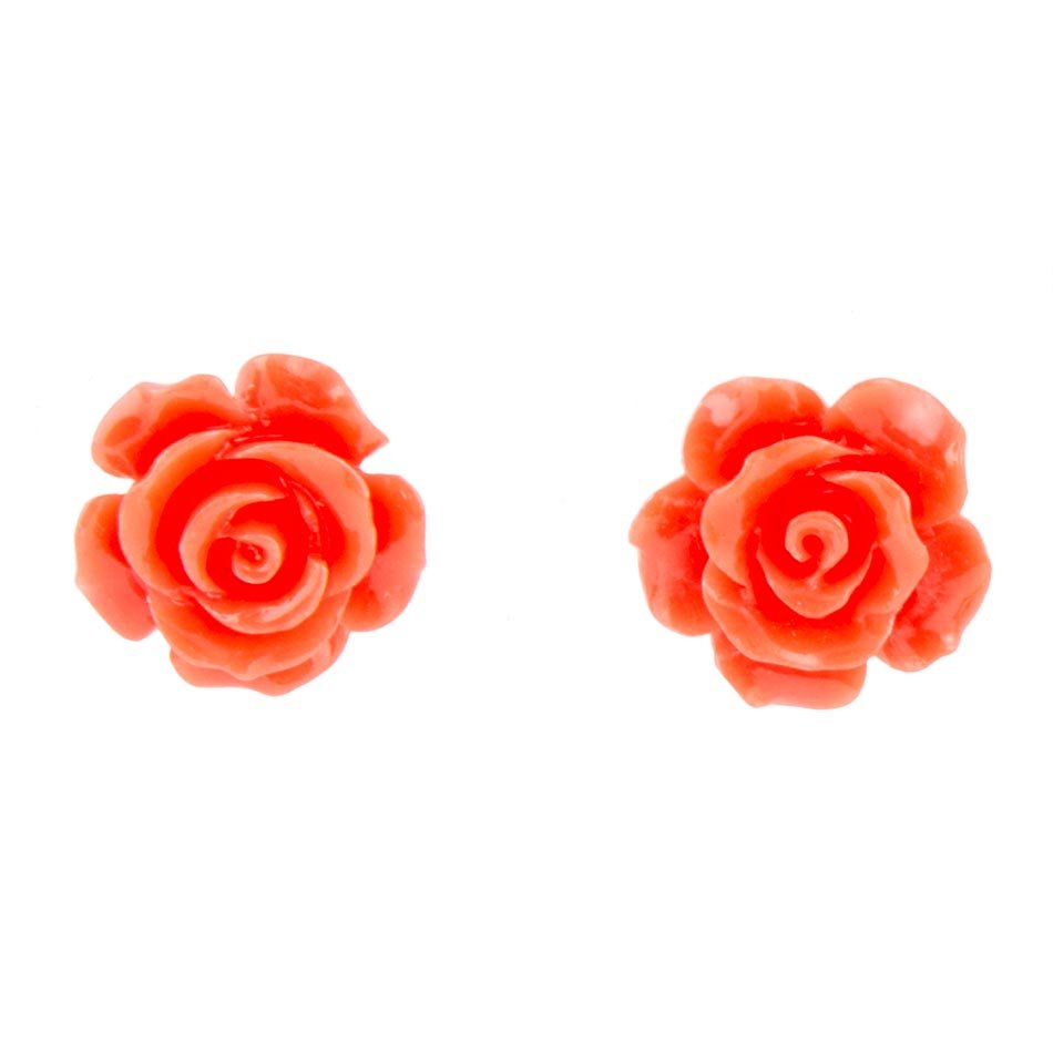Orange Coral Rose Post Stud Earrings