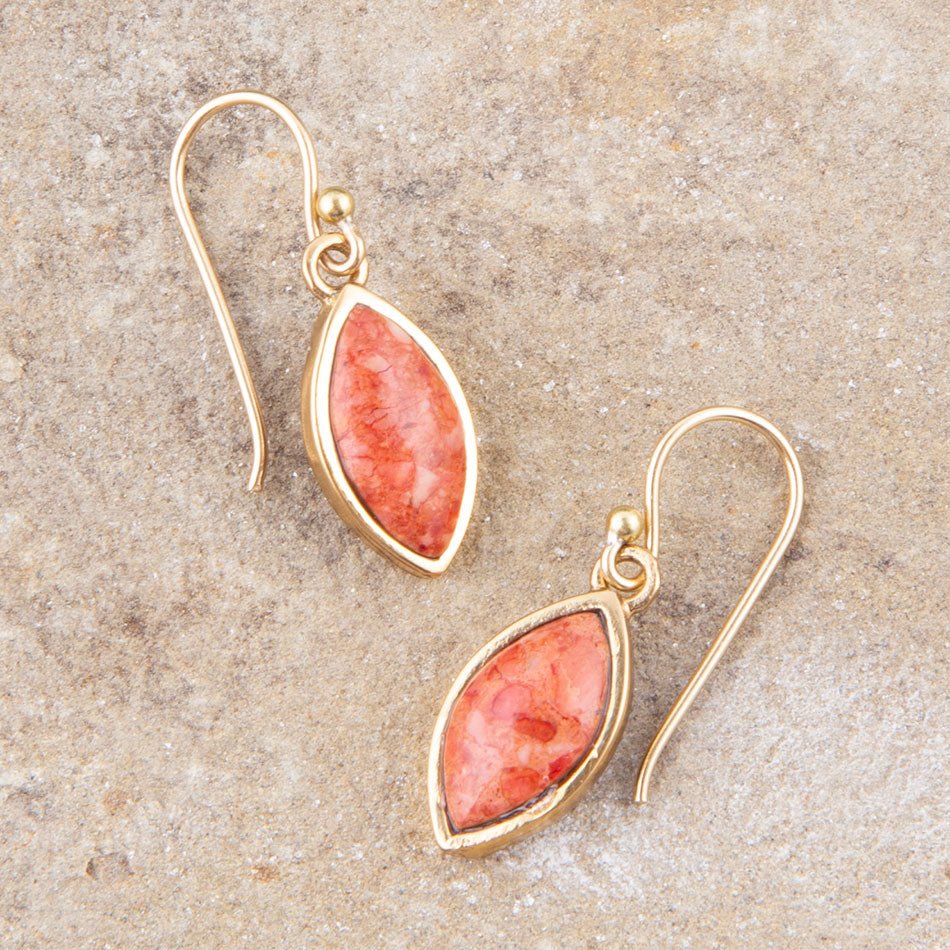 Orange Sponge Coral Golden Drop Earrings