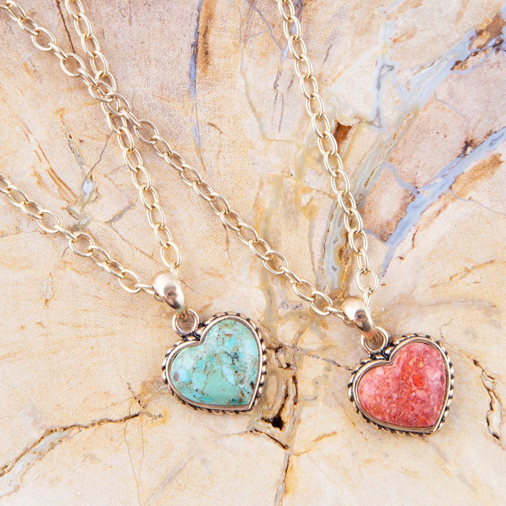 Orange Sponge Coral Heart Pendant and Golden Bronze Necklace