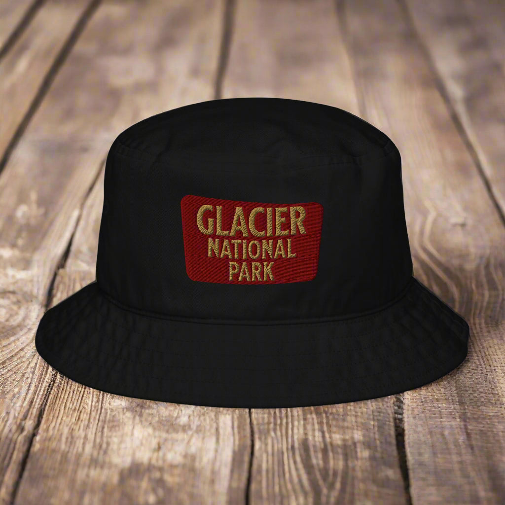 Organic Cotton Twill Embroidered Bucket Hat Glacier National Park Sign